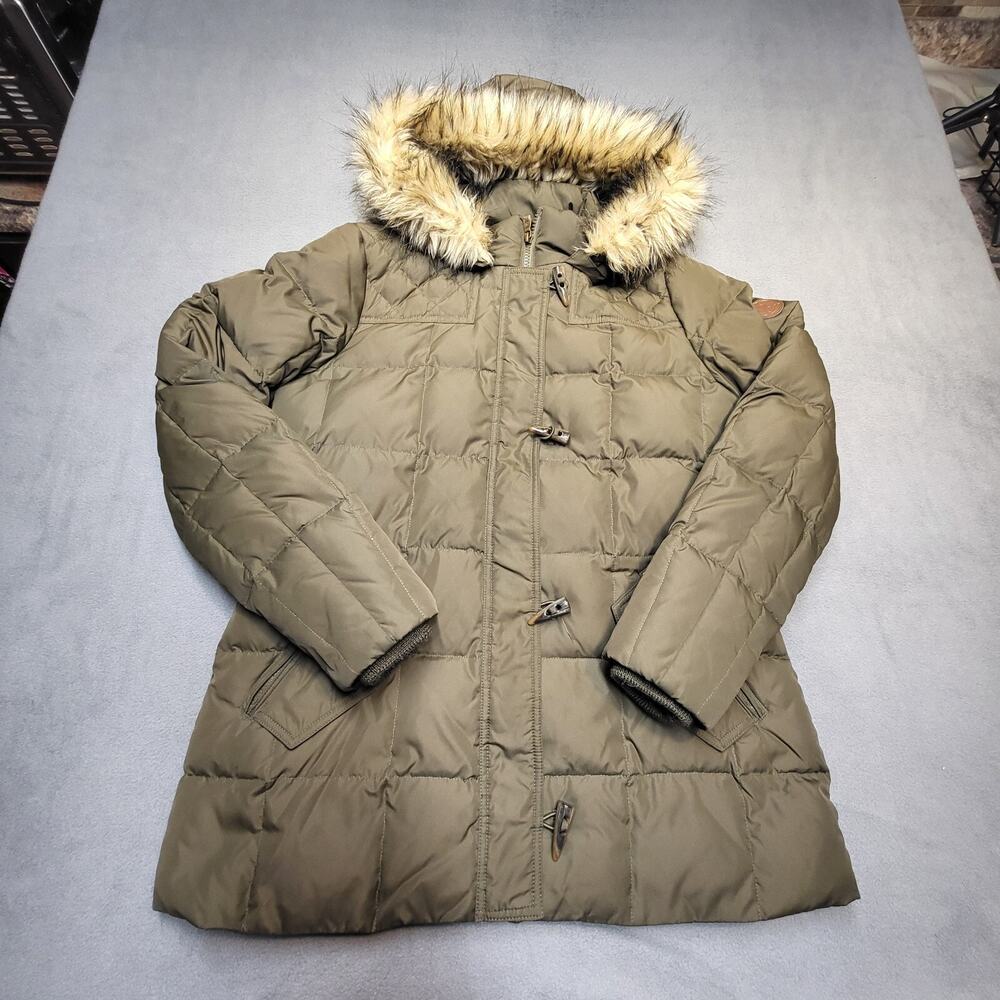 Lauren Ralph Lauren LRL Puffer Jacket Womens M Green Hooded Down Toggle